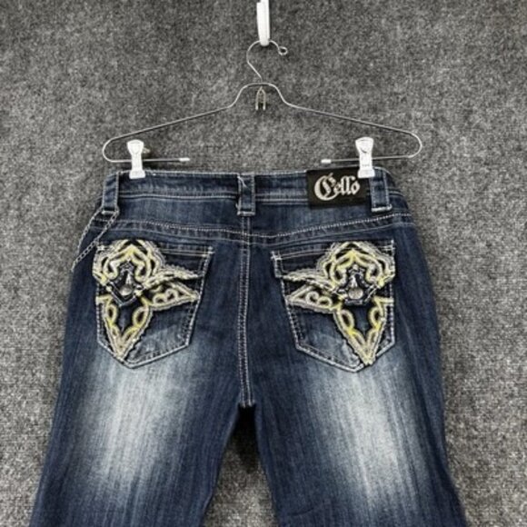 Cello Low Rise Boot Cut Jeans Embroidered Embellished Juniors 9 Y2K Distressed - Picture 4 of 16